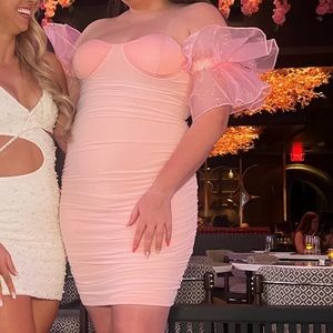 BODYCON MINI DRESS WITH TULLE SLEEVES